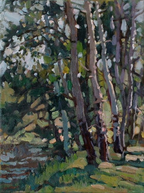 Painting titled "In the woods" by Juliya Zhukova, Original Artwork, Oil