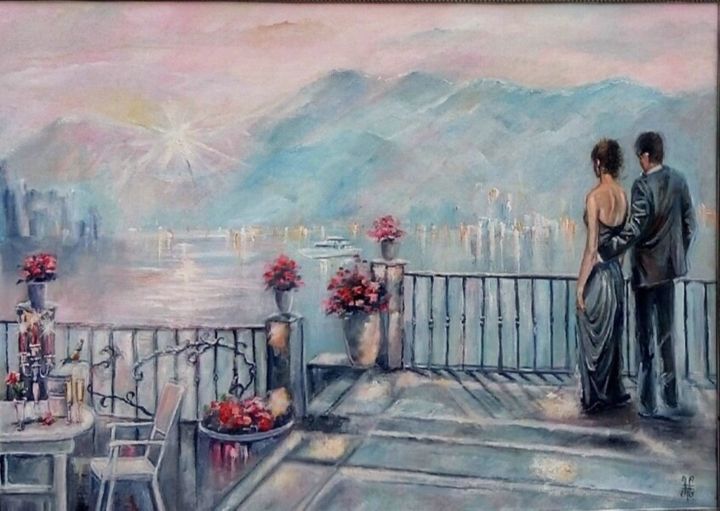 Картина под названием "Романтический вечер" - Татьяна Журавель, Подлинное произведение искусства, Масло
