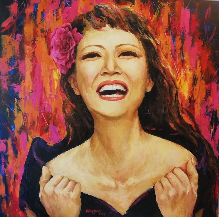 Peinture intitulée "Grand rire" par Yan Zhu, Œuvre d'art originale, Huile