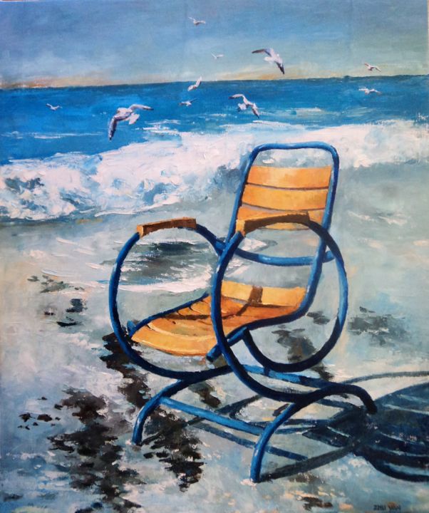 Peinture intitulée "Chaise au bord de l…" par Yan Zhu, Œuvre d'art originale, Huile