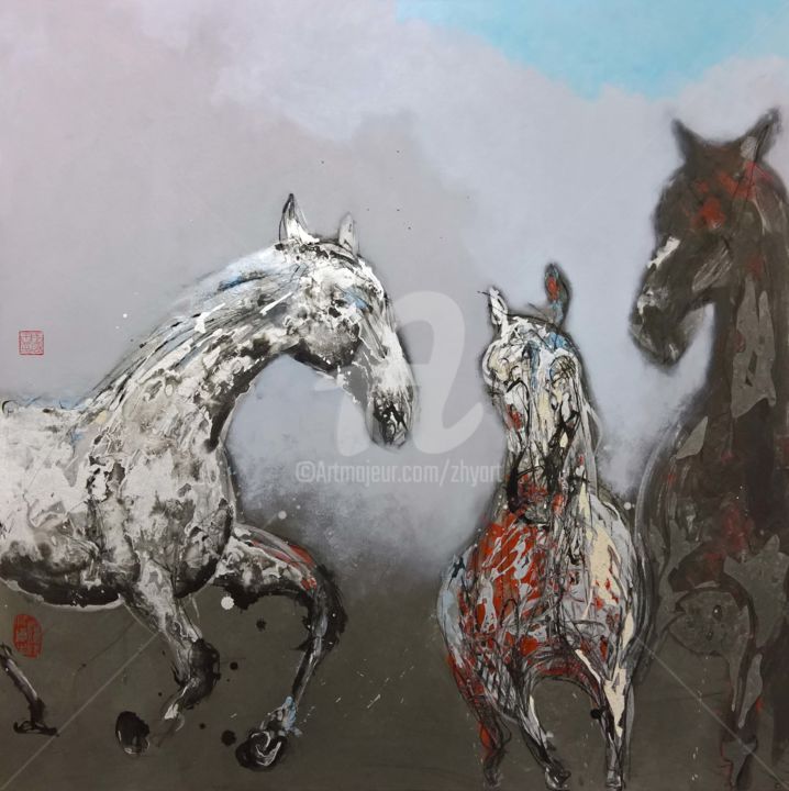 Malerei mit dem Titel "Mélodie Nocturne 10" von Hongyu Zhang, Original-Kunstwerk, Acryl