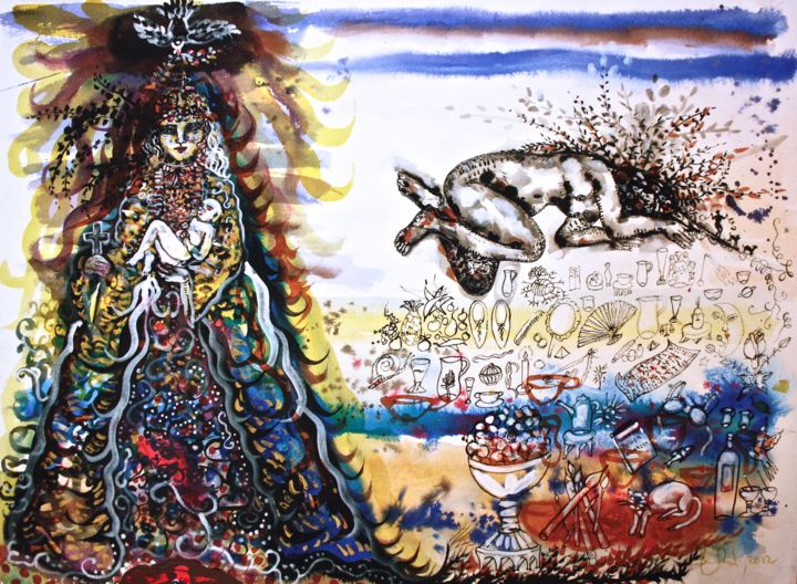 Schilderij getiteld "Mujer Fabulosa" door Ziada Del Rio, Origineel Kunstwerk, Aquarel