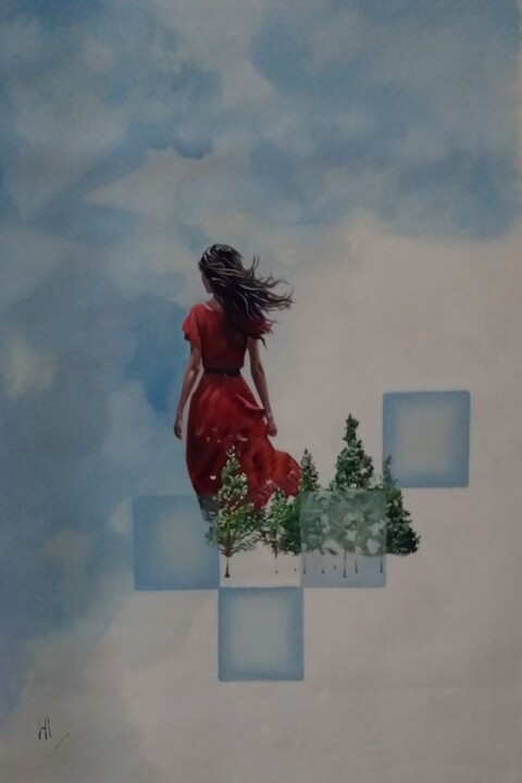 Peinture intitulée "From the beyond blu…" par Ziba Agheli, Œuvre d'art originale, Huile