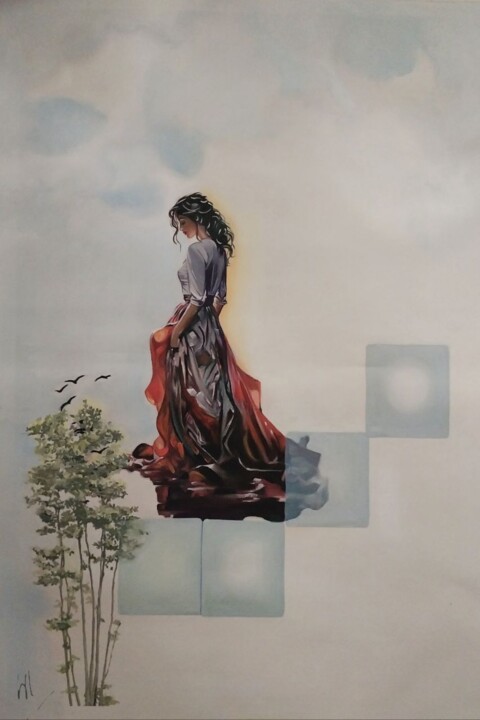 Картина под названием "From the beyond blu…" - Ziba Agheli, Подлинное произведение искусства, Масло