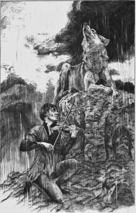 Dibujo titulada "Волчья рапсодия" por Evgenii Zibert, Obra de arte original, Lápiz Montado en Cartulina
