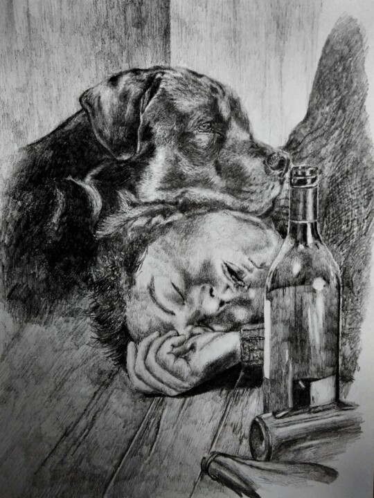 Drawing titled "Друг" by Evgenii Zibert, Original Artwork, Pencil Mounted on Cardboard