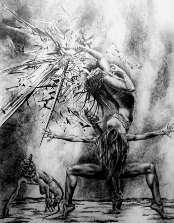 Dessin intitulée "Дьявольский танец" par Evgenii Zibert, Œuvre d'art originale, Crayon Monté sur Carton