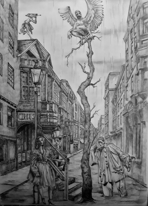 Drawing titled "Вечные страдания Пь…" by Evgenii Zibert, Original Artwork, Pencil Mounted on Cardboard