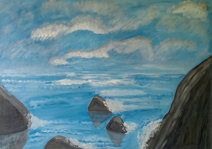 「Ondas do mar」というタイトルの絵画 Zico Batistaによって, オリジナルのアートワーク, オイル ウッドストレッチャーフレームにマウント