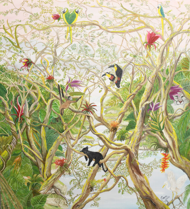 Malerei mit dem Titel "Urwald" von Mara Cikulin, Original-Kunstwerk, Öl