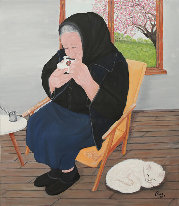Malerei mit dem Titel "meine alte Dame" von Mara Cikulin, Original-Kunstwerk, Öl