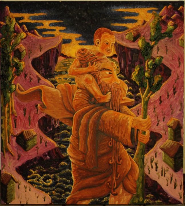 Pintura titulada "Saint Christopher" por Žilvinas Gaižauskas, Obra de arte original, Oleo