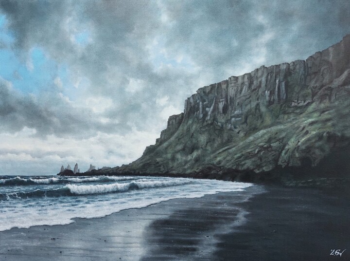 Peinture intitulée "Cliffs near Vík í M…" par Zigmars ''Sigmar'' Grundmanis, Œuvre d'art originale, Huile