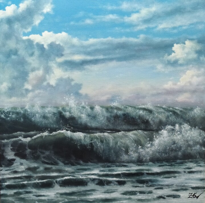 Schilderij getiteld "''Windy Monday''." door Zigmars ''Sigmar'' Grundmanis, Origineel Kunstwerk, Olie