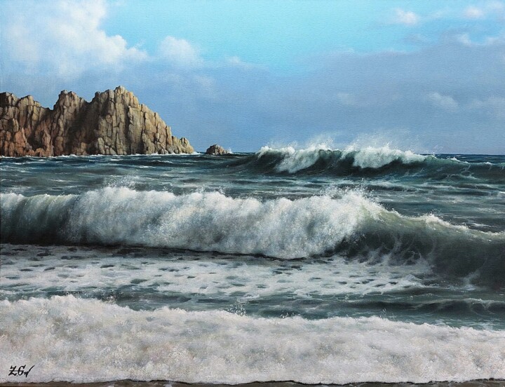 Peinture intitulée "''Dancing waves''." par Zigmars ''Sigmar'' Grundmanis, Œuvre d'art originale, Huile
