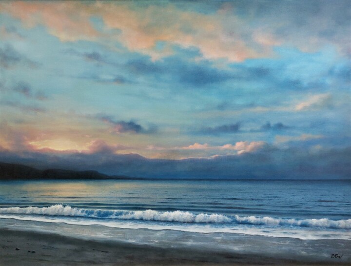 Painting titled "''Calm coast''." by Zigmars ''Sigmar'' Grundmanis, Original Artwork, Oil