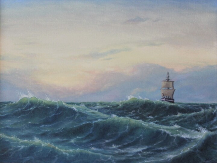 Pittura intitolato "Through the waves" da Zigmars ''Sigmar'' Grundmanis, Opera d'arte originale, Olio