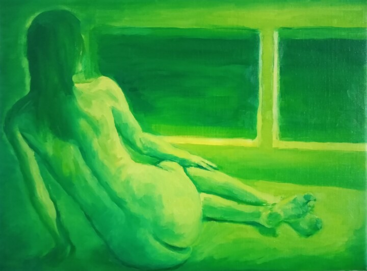 Painting titled "Naakt, Interieur me…" by Zikel, Original Artwork, Oil