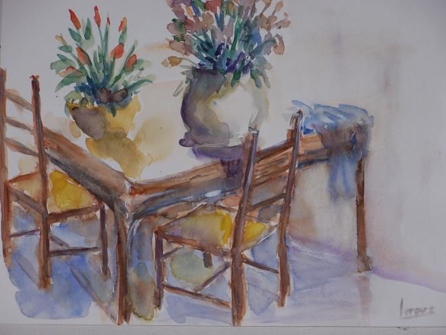 Painting titled "table et chaise bois" by Zabolo, Original Artwork, Other