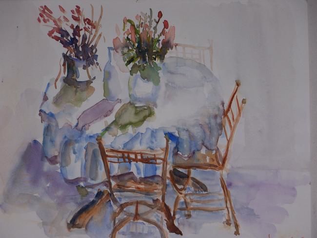 Painting titled "table et chaises mé…" by Zabolo, Original Artwork