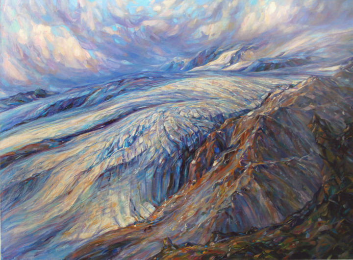 Schilderij getiteld "Ices of Elbrus." door Zinaida Chernyshova, Origineel Kunstwerk, Olie