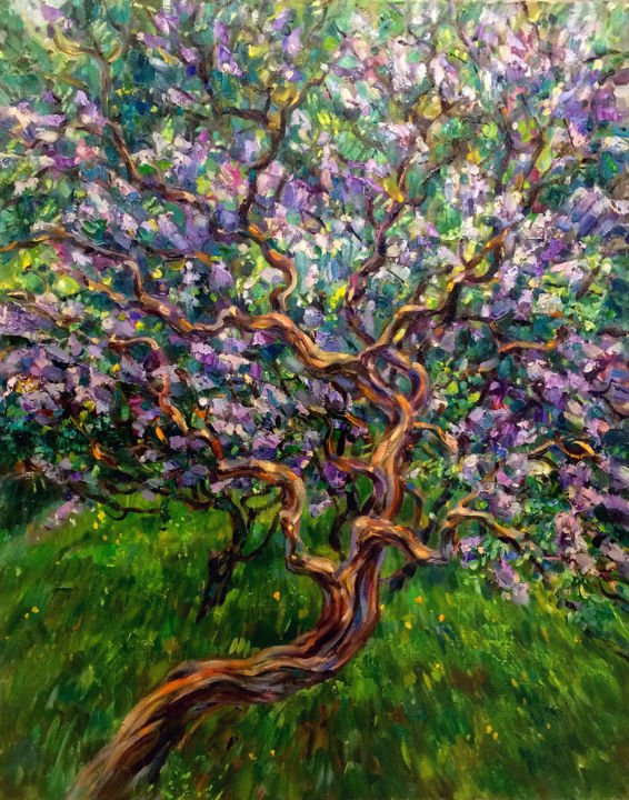 Painting titled "Lilac bush." by Zinaida Chernyshova, Original Artwork, Oil