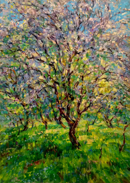 Painting titled "Аpple-tree." by Zinaida Chernyshova, Original Artwork, Oil