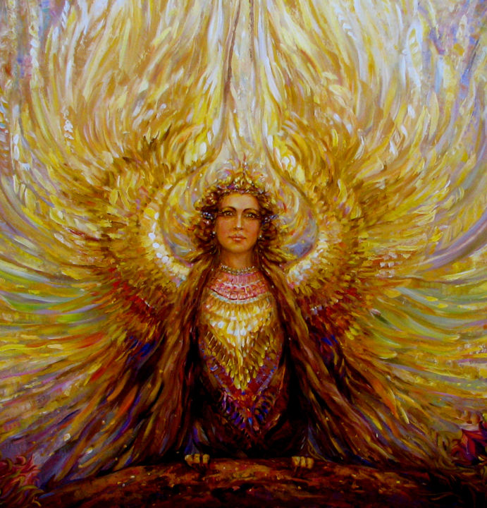 Painting titled "Phoenix" by Zinaida Chernyshova, Original Artwork, Tempera