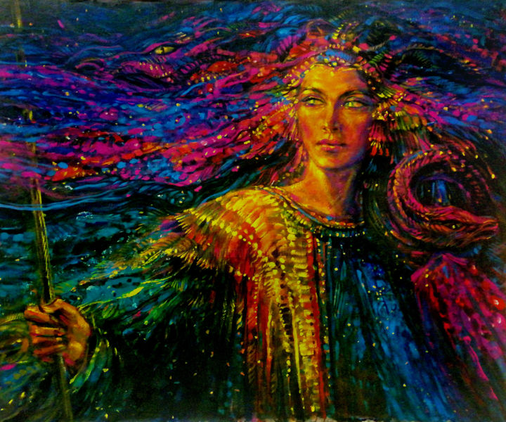 Painting titled "Lilac night" by Zinaida Chernyshova, Original Artwork, Tempera