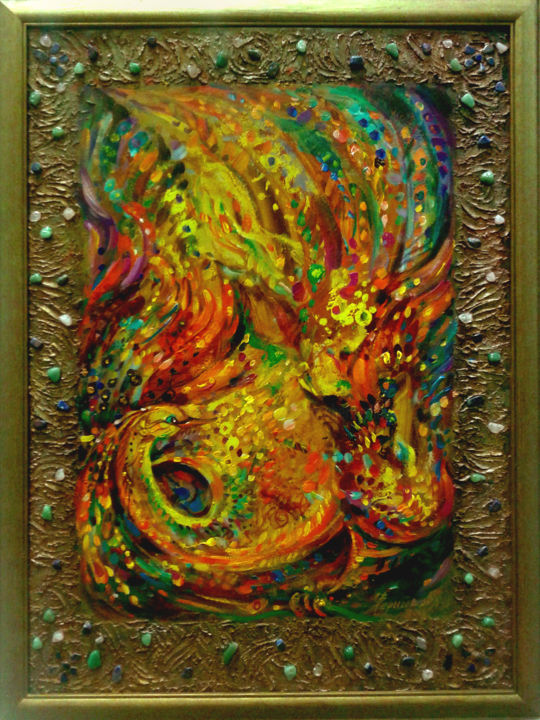 Painting titled "Fiery bird" by Zinaida Chernyshova, Original Artwork, Acrylic