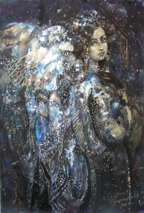 Painting titled "Ночь. Night" by Zinaida Chernyshova, Original Artwork, Tempera