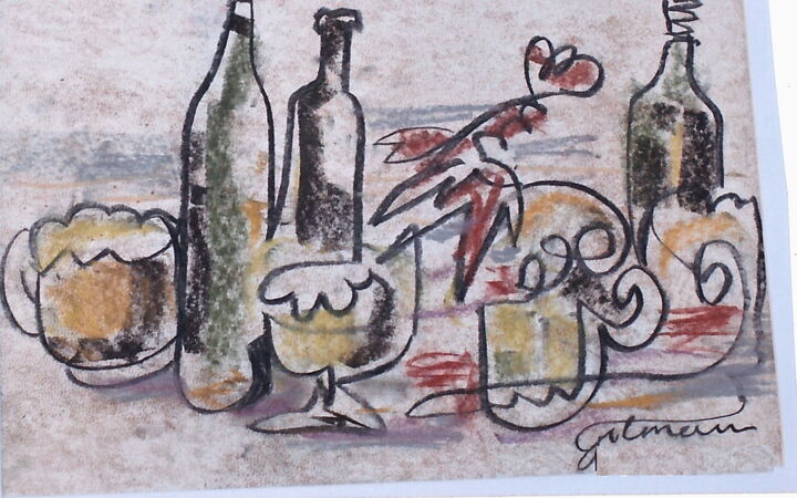 Painting titled "one line beer" by Zinaida Gilman, Original Artwork, Charcoal