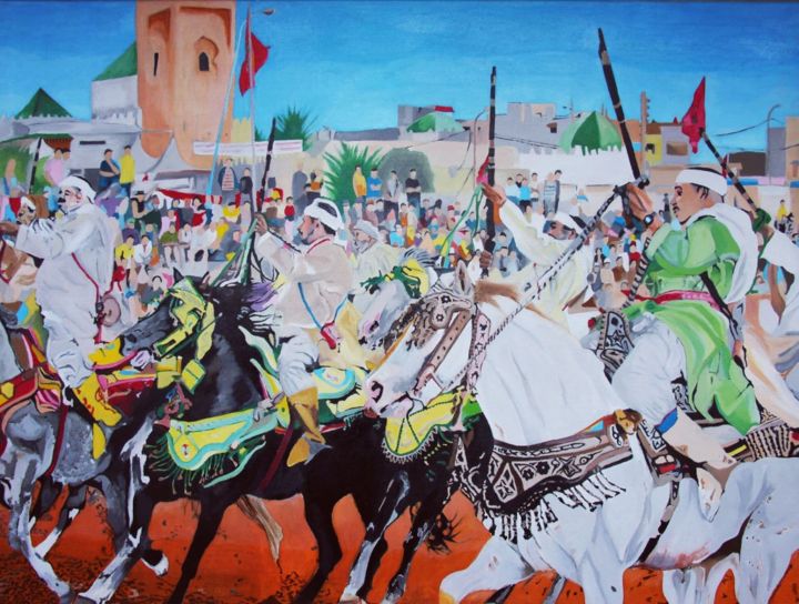 Peinture intitulée "Fantasia marocaine" par Zineb Sehli, Œuvre d'art originale, Huile
