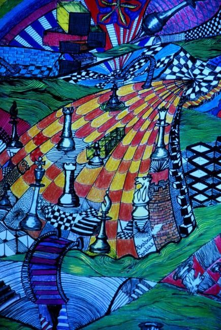 Drawing titled "The Game of Chess" by Zita Barbara Sanders, Original Art,