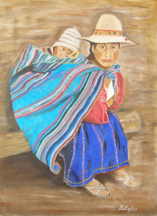 Pintura intitulada "Mulher Inca" por Zita Dantas, Obras de arte originais
