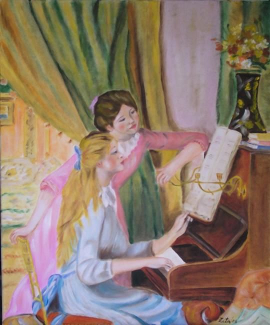 Pintura intitulada "Meninas ao Piano -…" por Zita Dantas, Obras de arte originais
