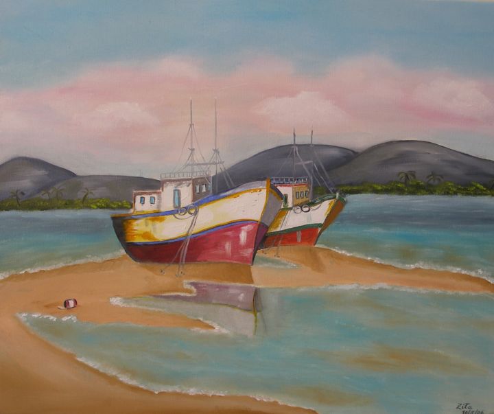 Pintura intitulada "Barcos em Terra" por Zita Dantas, Obras de arte originais