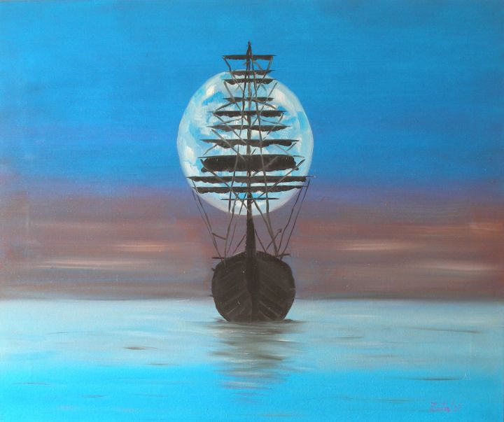 Pintura intitulada "Barco em Contra Luz" por Zita Dantas, Obras de arte originais, Óleo
