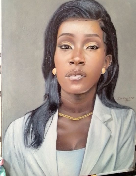 Malerei mit dem Titel "Portrait femme" von Ziteto Lbk, Original-Kunstwerk, Öl