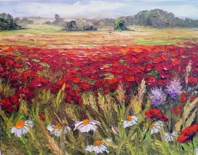 Painting titled "FIELD OF POPPIES 1" by Zoja, Original Artwork