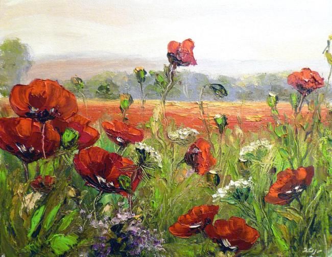 Painting titled "FIELD OF POPPIES 2" by Zoja, Original Artwork, Oil