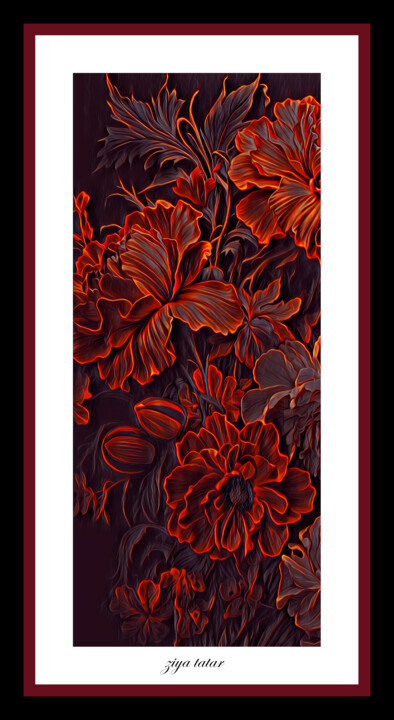 Arts numériques intitulée "Fire flowers" par Ziya Tatar, Œuvre d'art originale, Peinture numérique