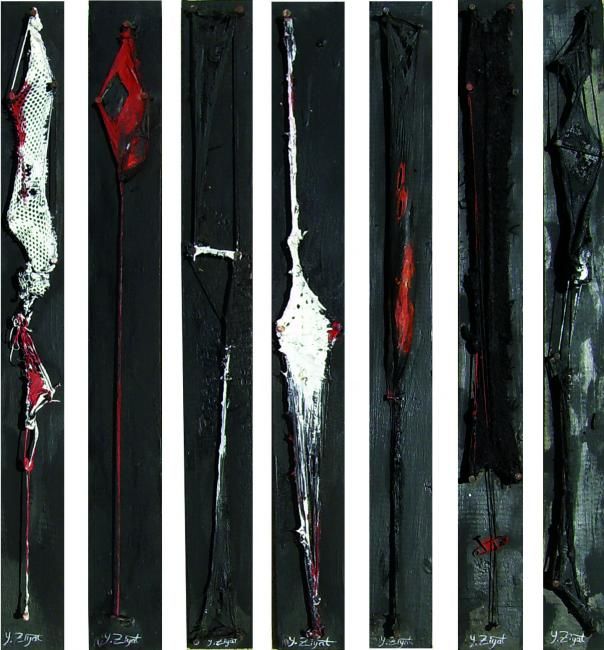 Peinture intitulée "7bandes noir" par Yasart, Œuvre d'art originale