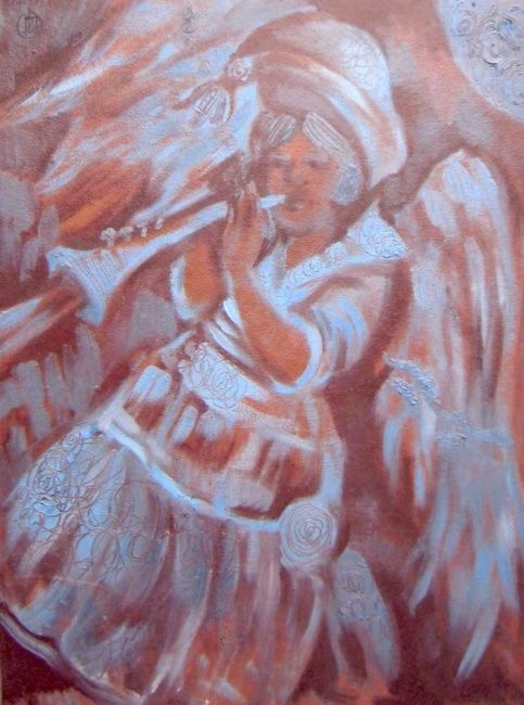Painting titled "Angel-musician" by Zlata Privedentseva, Original Artwork