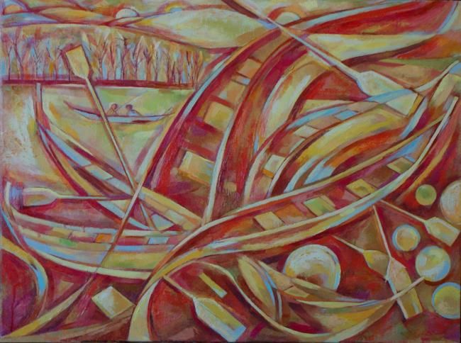 Painting titled "Canoes and oars" by Zlatarev, Original Artwork