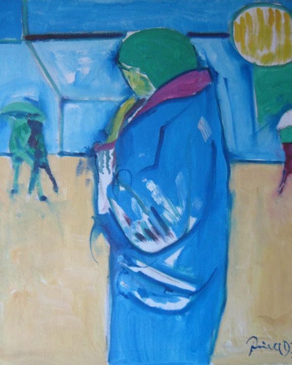 Картина под названием "A woman in blue" - Zlatko Prica, Подлинное произведение искусства, Масло
