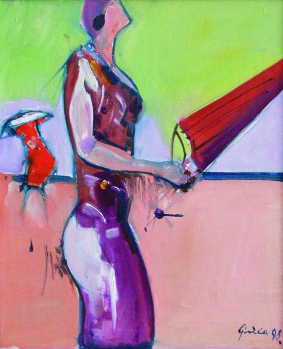 Картина под названием "Umbrella" - Zlatko Prica, Подлинное произведение искусства, Масло
