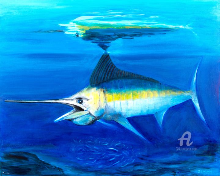 Painting titled "Blue marlin" by Ron Zeman, Original Artwork, Acrylic