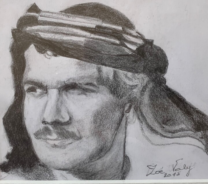 Drawing titled "Omar Sharif" by Zoé Valy, Original Artwork, Pencil Mounted on Cardboard
