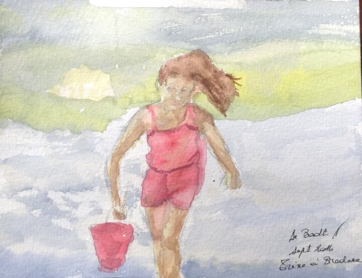 Pintura titulada "Scarlett à la plage" por Zoé Valy, Obra de arte original, Acuarela Montado en Cartulina